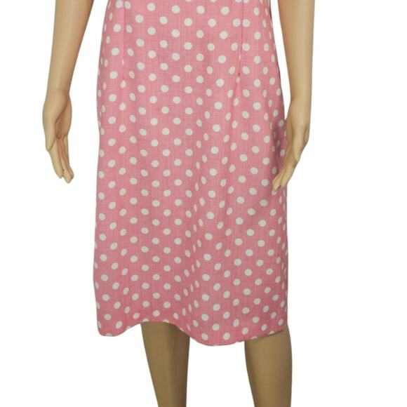 1940s Peach Polka Dot Rockabilly Short Sleeve Midi Back Long Zipper Dress SZ 14 - Picture 4 of 10